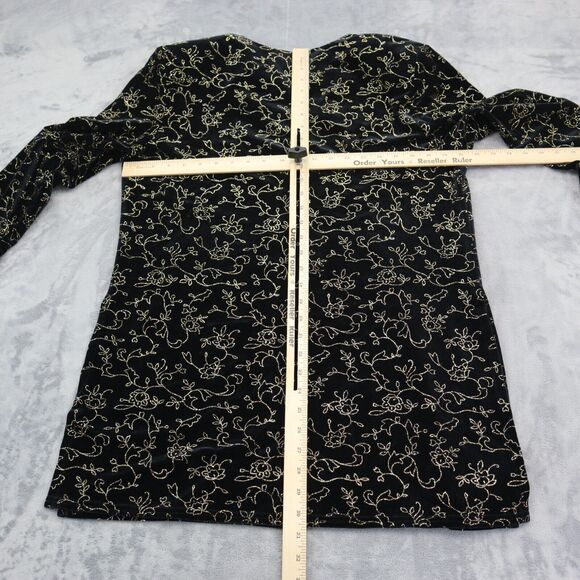 JBS Shirt Womens XL Black Long Sleeve VNeck Floral Shoulder Pads Button Blouse - Picture 3 of 16
